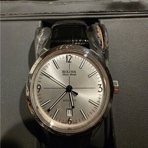 Bulova Silver Dial Black Leather Watch